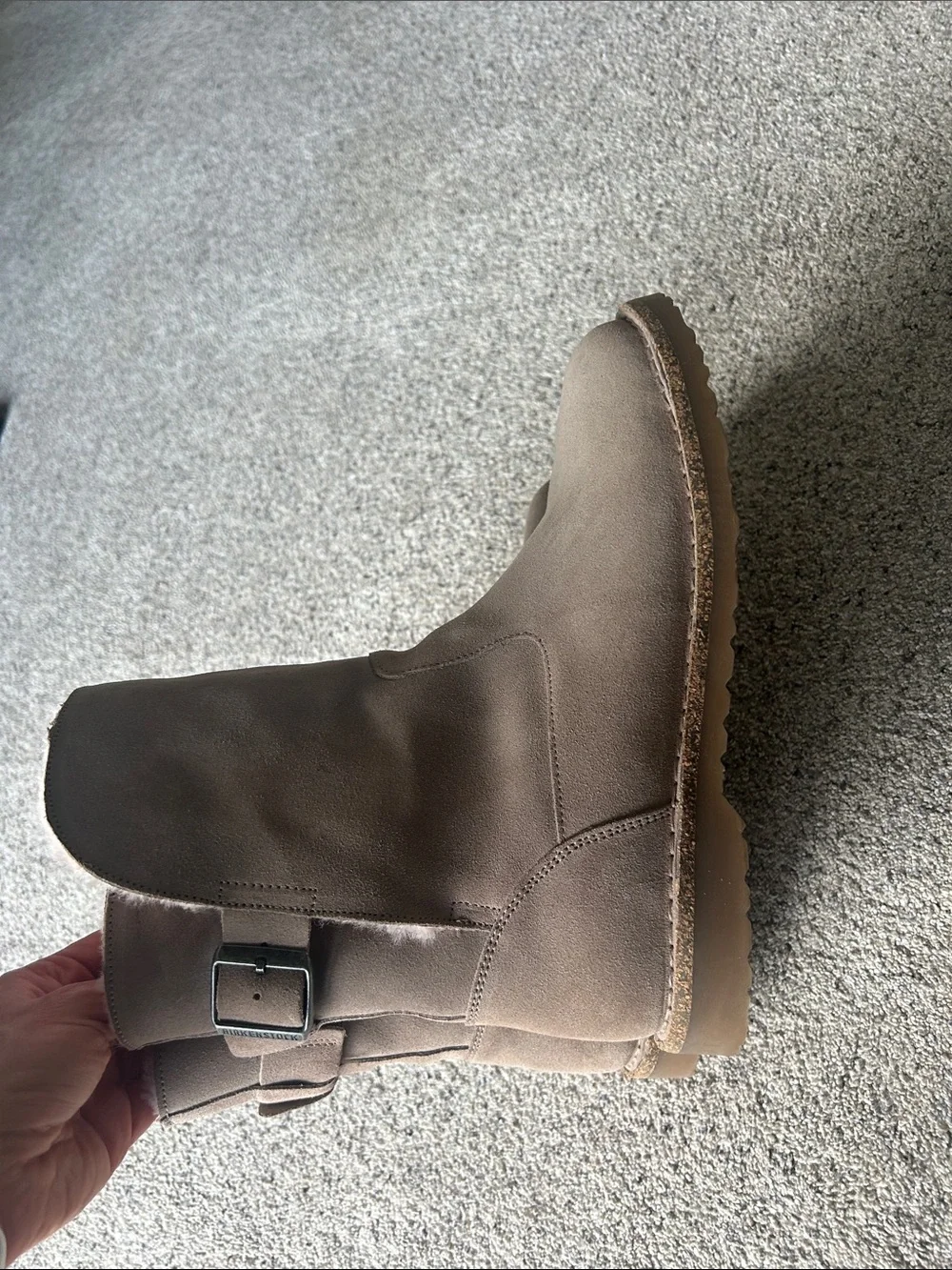 Birkenstock Taupe Suede Ankle Boots with Pink Shearling- size 41